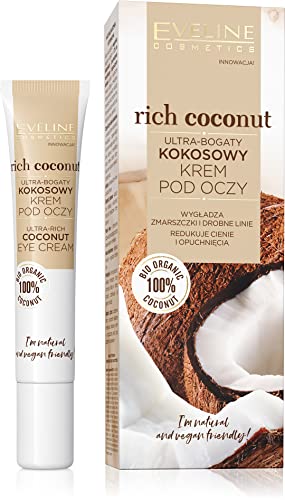 EVELINE COSMETICS Rich Coconut Ultra Rich Under Eye Cream Smoothing Effect Reduces Wrinkles Dark Circles Swellings Organic Based Vegan Formula 97% Natural Day & Night 20ml - Image 3
