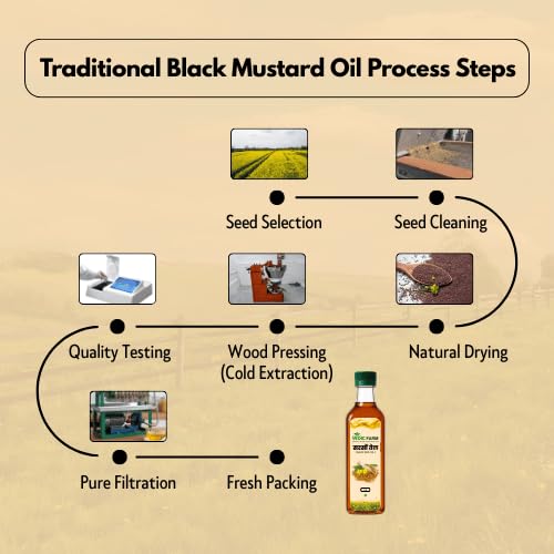 Vedic Farm Wood Pressed Mustard Oil | Kachi Ghani Cold Pressed Sarso Oil | 100% Pure & Natural | Traditional Kolhu Extraction | Strong Aroma | Chemical Free Cooking Oil | Ideal for Pickles & Indian Dishes (1, 500, gram) 3