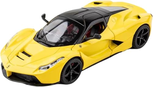 Image of 1:22 La Ferrari RAFA Toy Car Model for Kids Pull Back Diecast Car with Sound Light & Openable Doors Zinc Alloy Metal Sports Vehicle Boys Girls Gift (Yellow)