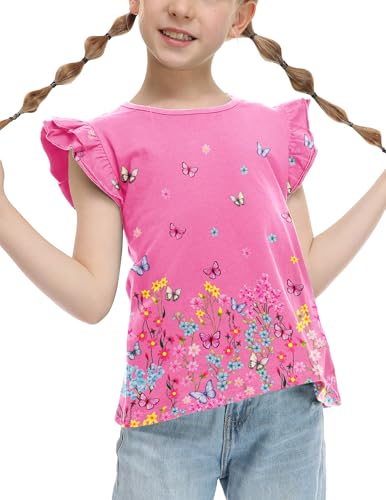 Image of Arshiner Girls Shirts Ruffle Short Sleeve Summer Cute Casual Crewneck Tops Blouse Tee