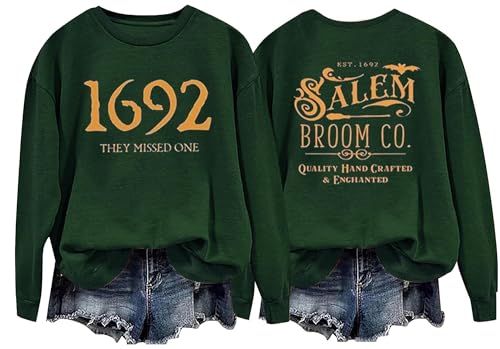 Halloween 1692 They Missed One Long Sleeve Halloween for Women Shirt Funny Long Sleeve Novelty Casual Gift Pullover(Medium,Dark Green)
