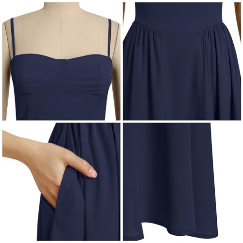 Image of ABEHIK Women Floral Corset Dress Boho Spaghetti Strap Lace Up Casual Midi Dresses with Pockets Low Cut Flowy Bustier Sundress