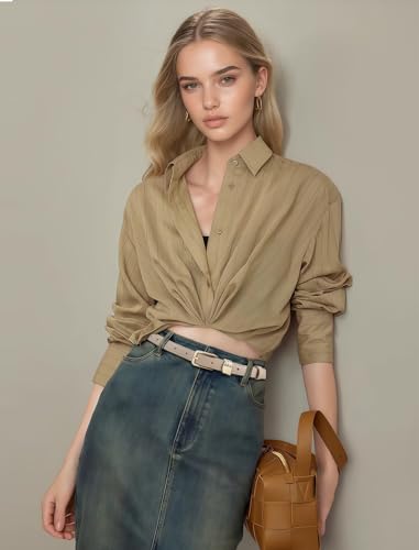 Skinny Belt for Women Jeans Faux Leather Ladies Thin Waist Belts for Dresses Pants with Trendy Gold/Silver Buckle2