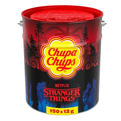 Chupa Chups Stranger Things Dose, enthält 150 Lutscher in 7 exklusiven Geschmacksrichtungen in der limitierten Stranger Things Metall-Dose, für Fans und Sammler, geeignet für Halloween, 150 x 12g