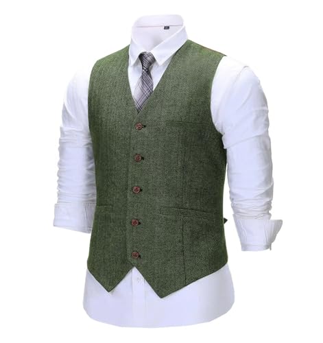 Men's Tweed Slim Fit Casual Suit Vest Business Wedding Groom Solid Color Vest Top3