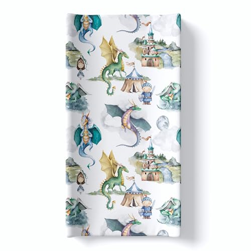 Image of Honey Lemonade - Baby Infant Changing Pad Cover Pad Liner Ultra Soft Breathable Changing Table Cover Boy Girl Neutral (Dragons & Knights)