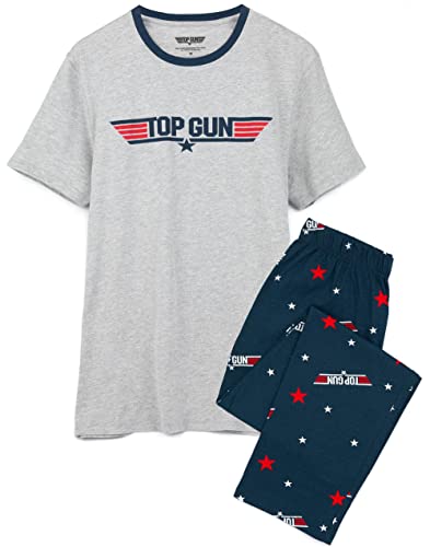 Top Gun Mens Pajamas Adults Fighter Movie Logo T-Shirt Trousers Pjs Set