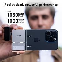 Lexar Professional Go Portable SSD mit HUB 1 TB, ultrakompakt, bis zu 1050 MB/s Lesen und 1000 MB/s Schreiben, USB 3.2 Gen 2, für iPhone 15/16, Silber – Ansicht 3