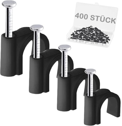 400 Stück Kabelnagelclips Schwarz, 4 Größen (4mm 6mm 8mm 10mm) Langlebige Rundnägel Kabelklemmen, Kabelsäuberungsclips Stifte Kabelnägel für Ethernet, elektrische Kabel, Steckdosenleiste Wandmontage