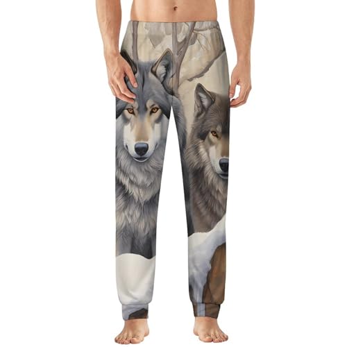 Three Wolf in Snow Day Men's Pajama Pants Soft Loungewear Bottoms Lightweight Sleepwear