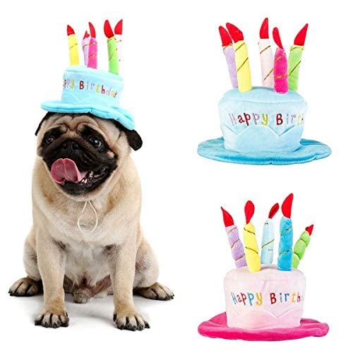 Chapéu de aniversário para cães e gatos com design de bolo e velas coloridas Secfanya, tamanho único Rosa