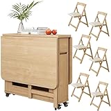 Klappbarer Esstisch Set für 4-6 Ausziehbarer Massivholztisch mit 6 Stühlen Platzsparende Küche & Esszimmer Fell Perfekt für kleine Räume 001