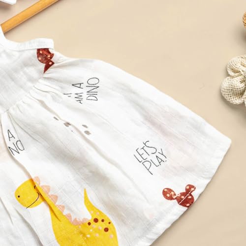 Image of Kidbea Cotton Baby Dress for Girls | Soft Sleeveless Summer Dress for Girl | Cute Printed Newborn Baby Muslin Frocks with Tie-Up Closure