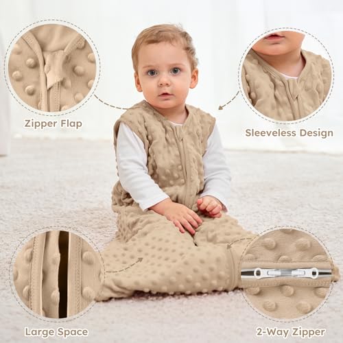 Image of Yoofoss Fleece Baby Sleep Sack 6-12 Months with Plush Dots, TOG 1.5 Baby Wearable Blanket with 2-Way Zipper, Cotton Toddler Sleep Sack Fleece