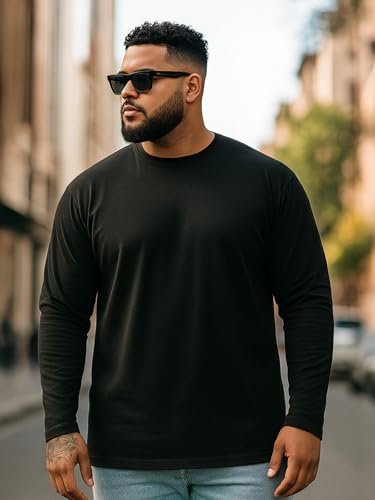 Image of Veirdo Pure Cotton Regular Fit Solid Core Plus Size Plus Size Full Sleeve T-Shirt for Men (Sizes: 2XL to 5XL)