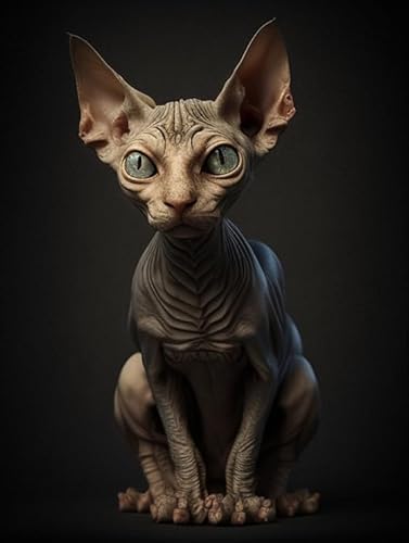 DIY Diamond Painting Kits for Adults, Peculiar Sphynx Cat Round Full Drill 5D Diamonds Gem Art Drill Home Decoration Kits and Room Wall Decor 8x12 inch