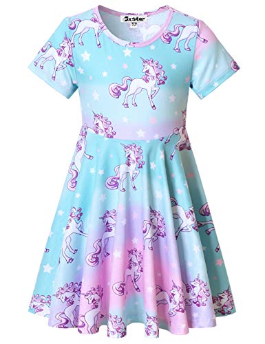 Image of Jxstar Unicorn Dresses for Girls Summer Swing Short Sleeve Casual Clothes for Kids