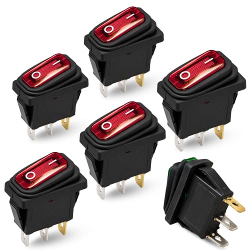 Interruptor Basculante SPST ON/OFF 3 pin, Luz Roja, 5 Unidades