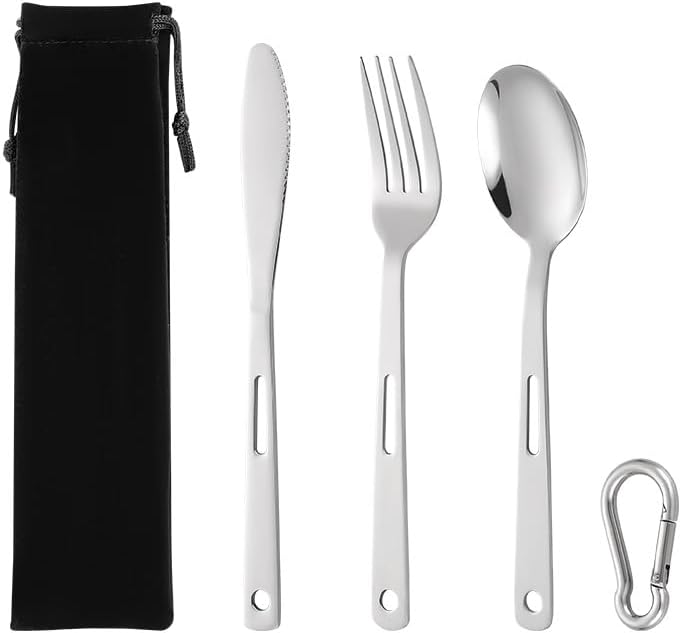 Flatware Silverware Set, 3 Piece Set Of Stainless Steel Portable Tableware, Knife, Fork And Spoon, Outdoor Camping Gift, Student Cloth Bag Tableware Set, Tableware Cutlery Set(8Set)