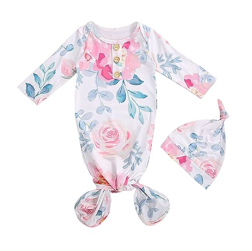 Newborn Baby Girl Floral Gown Coming Home Outfit Baby Girl Gift (Big Floral, 0-6 Months)
