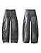 OTEEGX Baggy Barrel Jeans for Men Wide Leg Cargo Jeans Loose Distressed Denim Oversized Pants Fashion Casual Clothes Blue4-XL