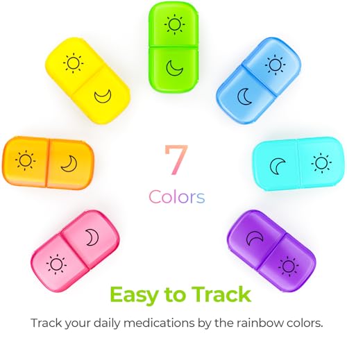 Image of AUVON XL Weekly Pill Organizer 2 Times a Day with Large Opening for Easy Filling, AM PM Pill Box 7 Day in Rainbow Colors, Portable Travel Pill Case for Medication, Vitamins, Fish Oils, Supplements