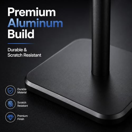 Image of Street27 Headphone Stand for Desk - Aluminum Alloy Desktop Headset Holder with Anti-Slip Base | Gaming Headphones Stand for PC, Studio & Office Use (BLACK)