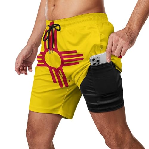 New Mexico State Flag Mens Swim Trunks Quick Dry Beach Shorts Board Shorts Swimwear Bathing Suits with Mesh Lining2