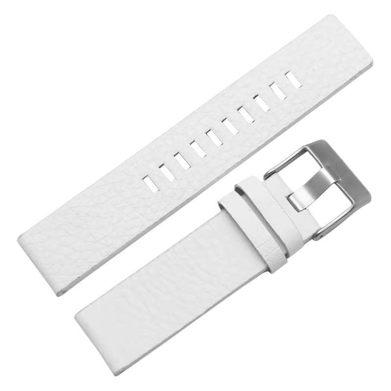 ROUHO Pulsera Duradera Hebilla Pin Ajustable Correa de Reloj Piel Genuina para Diesel DZ4323 7312 7314 1657 4318-Blanco 28mm