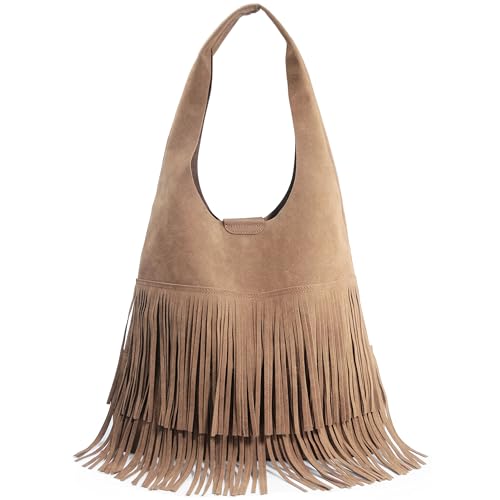 Tassel Faux Suede Hobo Bag