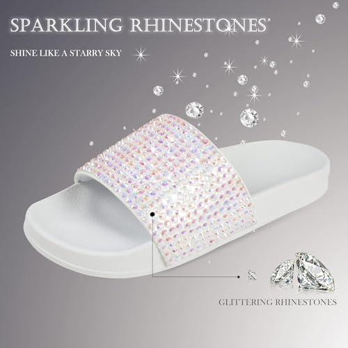 Image of Fur Story Womens Slides House Slippers Rhinestone Glitter Slides Cute bling Flat for Women Platform Sandals Cozy Bedroom Slippers Shower Shoes