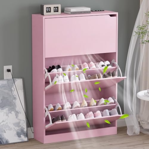 Image of BORNOON Shoe Cabinet with Odor Control and Back Panels, Deodorizing Slim 3-Flip Shoe Storage Cabinet for Entryway, Freestanding Hidden Shoe Rack Organizer for Entrance, Hallway, Bedroom