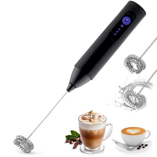 Image of Electric Milk Frother Handheld Coffee Whisk with One Touch Operation - USB Rechargeable Frother for Milk, Coffee, Cappuccino, Latte, Hot Chocolate, Protein Shakes and Foam Beverages