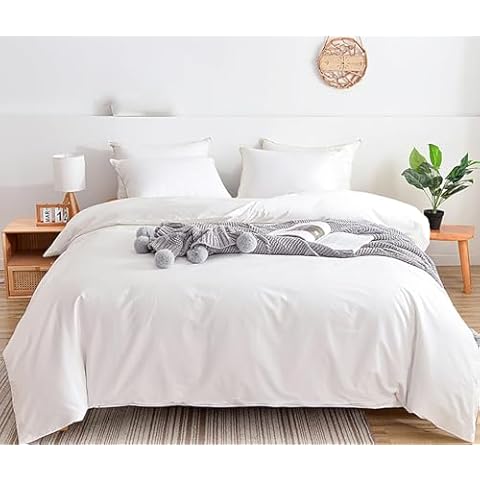 Waterproof Duvet Cover Breathable Cotton White Queen Size Waterproof Duvet Protector Moisture Wicking Treatment Comforter for Child Elder Pet. (White,Queen) Cover