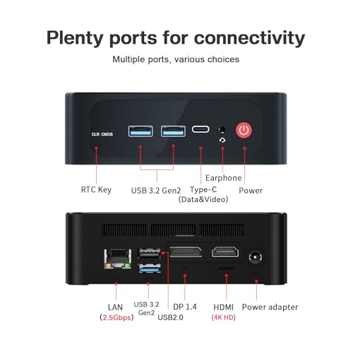 SER5 Mini PC, AMD Ryzen 5 5500U (6C/12T, fino a 4,0GHz) 32GB DDR4 RAM 500GB NVMe SSD Mini Desktop Computer 4K 60Hz Triplo display, WiFi6/BT5.4/HDMI/DP/USB3.2 - PC Desktop - Immagine 7