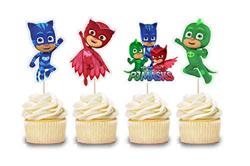 Image of WoW Party Studio P J Cartoon Theme Happy Birthday Decorations Party Cup Cake Topper (20 Pcs)