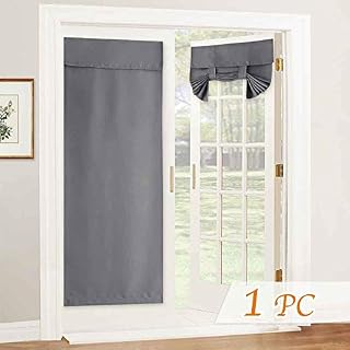 PONY DANCE Blackout Door Curtains Sticker Thermal Insulated French Door Blinds Privacy Room Darkening Curtains No Drilling Portable Tie Up Shades Window, 26x69-Inch, Grey, 1 PC
