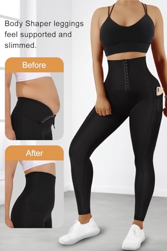 MOOSLOVER Women Corset High Waisted Leggings with Pockets Tummy Control Body Shaper Yoga Pants