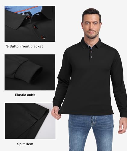 Polo Shirts for Men Long Sleeve Moisture Wicking Golf Polos Casual Travel Performance Collar Shirts3
