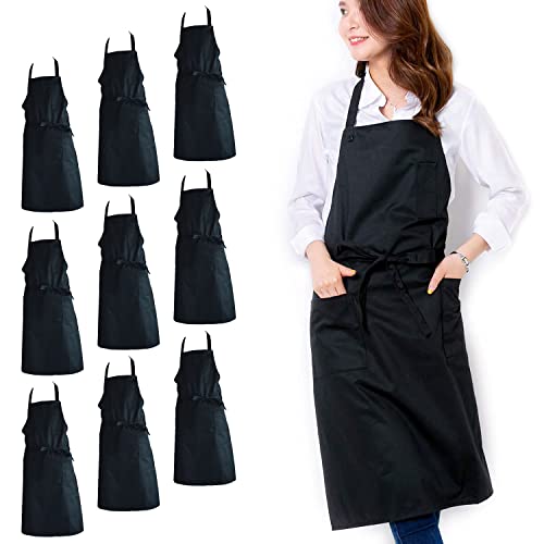 エプロン カフェエプロン 首掛け 男女兼用 おしゃれ 女性 ポケット付き シンプル 無地 調整可能 家庭用 細見え 料理 仕事 カフェ 保育士 ガーデニング 介護 ネイルサロン シワになりにくい 汚れにくい (ブラック (10枚セット))