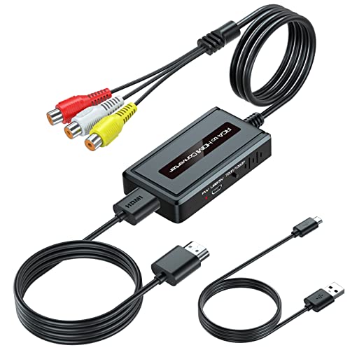 EASYCEL Convertidor Hembra RCA a HDMI con Cable HDMI + Cable RCA para N64/PS2/Wii con Macho RCA, Adaptador Compuesto CVBS AV a HDMI con Interruptor de Salida HDMI 720P/1080P
