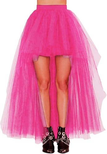 Women's Hi-Lo Long Tutu Tulle Bustle Skirt Festival Party Skirt Fuchsia Hot Pink Tulle Skirts