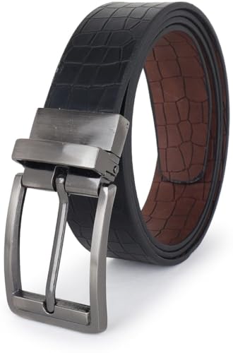 Image of CIMONI Reversible Leather Belt for Men | Genuine Leather & Vegan Leather Pin Buckle Belt | Classic Black /Brown Adjustable Belt for Formal, Business, Office & Casual Wear