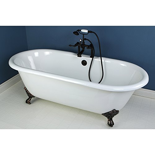Kingston Brass Aqua Eden Vct7D663013Nb5 Cast Iron Double Ended Clawfoot Bathtub With Orb Feet And 7-Inch Centers Faucet Drillings, 66-Inch, White #TOP1