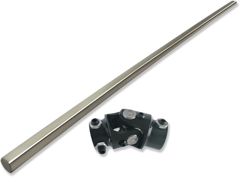 Chrome 36" Steering Shaft & 3/4"-36 Spline Universal Steering U Joint 83mm Length Black Steel