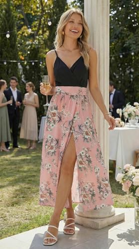 Image of Newshows Women's 2026 Lightweight Summer Wedding Guest Beach Vacation Casual V Neck Split Flowy Maxi Dress