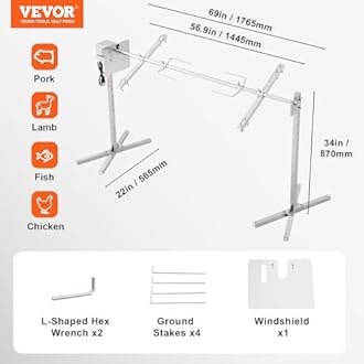 VEVOR Electric BBQ Rotisserie Grill Kit, 56 Inch 132 lbs Capacity, Automatic 52W Motor Height Adjustable Universal Roaster Stand, Stainless Steel Grilling Kit, Spit Rod with Heat Shield for Pig Lamb
