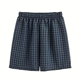 [LeafIn] ルームパンツ レディース パジャマ ルームウェア 部屋着 ゆったりルームウェア 0016 (ショート丈,ネイビー,M)