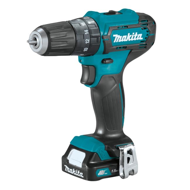 Makita HP333DWYE 12V Cordless Hammer Driver Drill 10 millimeters, 0.375 inches, 18 Watts 28 N.m With Carrying Case, 2 Batteries & 1 Charger, Blue and Black
