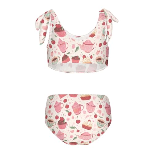 Wusikd Cupcakes Teacups Girls Swimsuits Two Piece Cherries Hearts Swimwear Bikini Set for for Girls Size 3T2